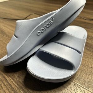 OOFOS Sky Blue Comfort Slides